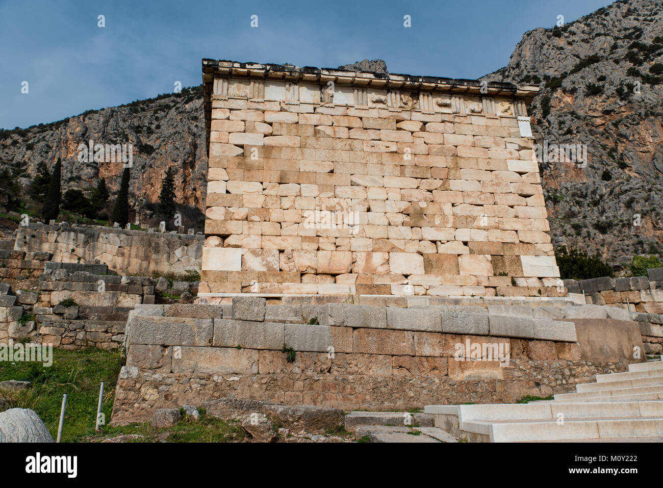 Athenian Treasury in Delphi, an archaeological site in Greece, at the ...