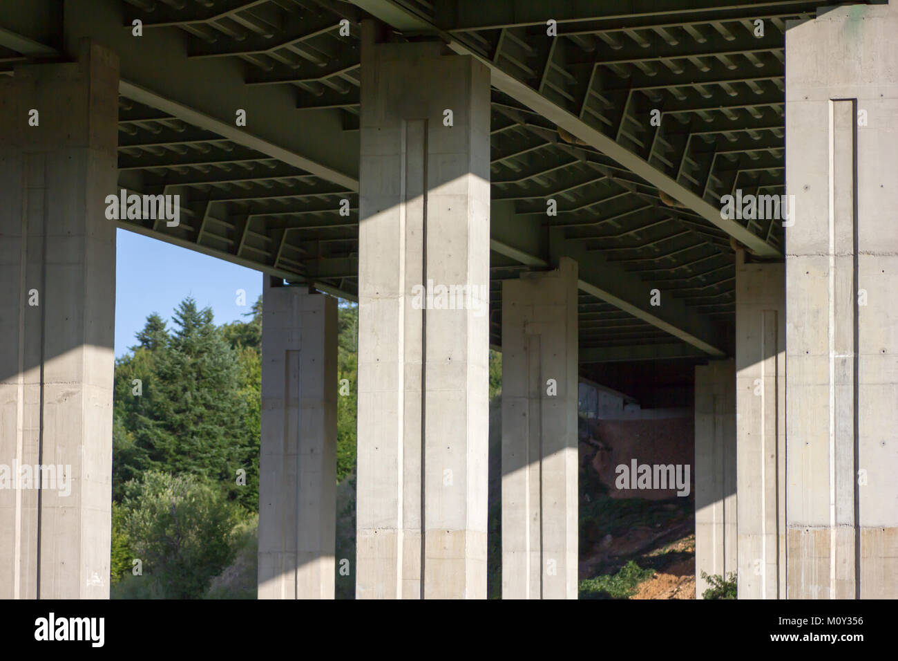 Concrete pillars supporting the A1 viaduct.  Otocac, Croatia 2017 Stock Photo
