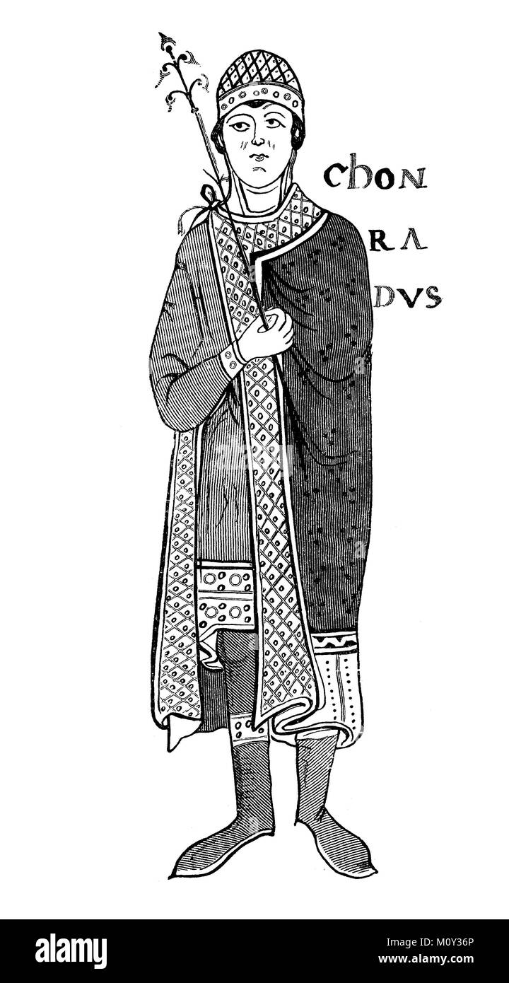 Illustration of the young Konrad, the son of Henry IV, in the Vatican Library in Rome, Italy, digital improved file of a original print of the 19. century Stock Photo