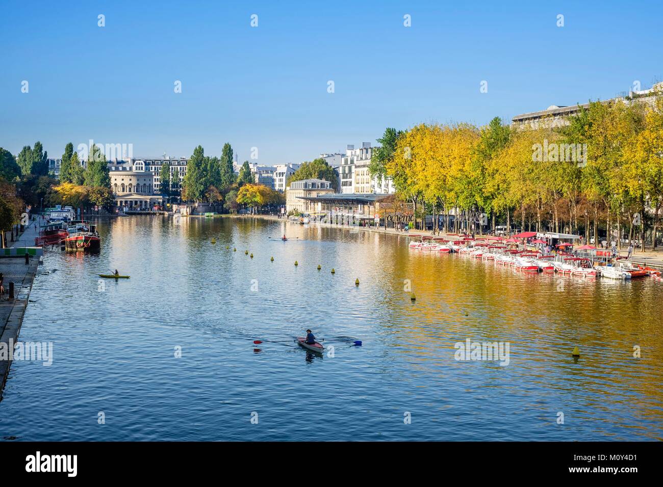 France,Paris,La Villette Basin,the largest artificial waterway in Paris that connects the Ourcq Canal to the Canal Saint-Martin Stock Photo