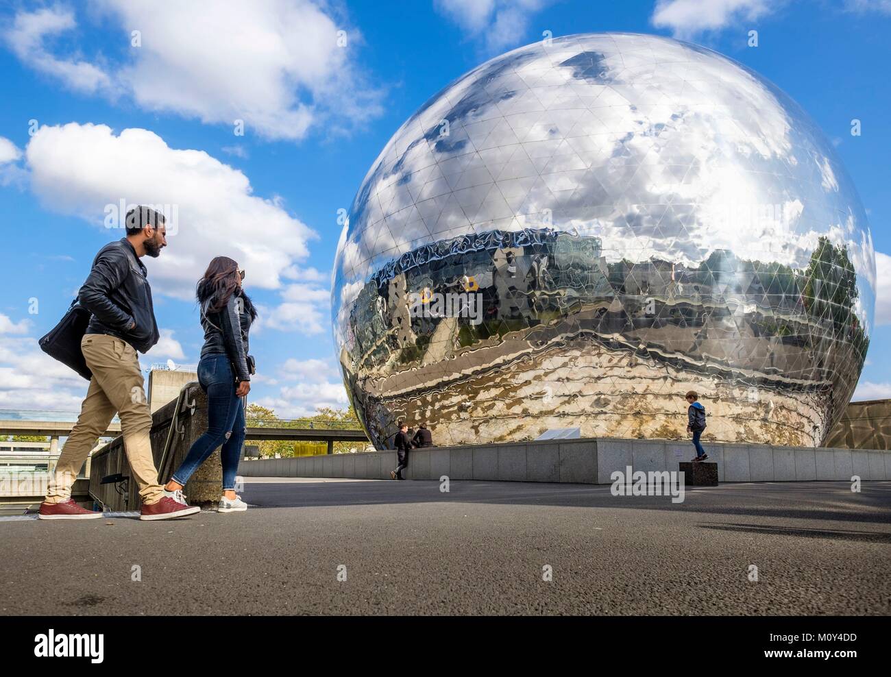 France,Paris,La Villette Park,La Géode is a cinema in a geodesic dome building created by the