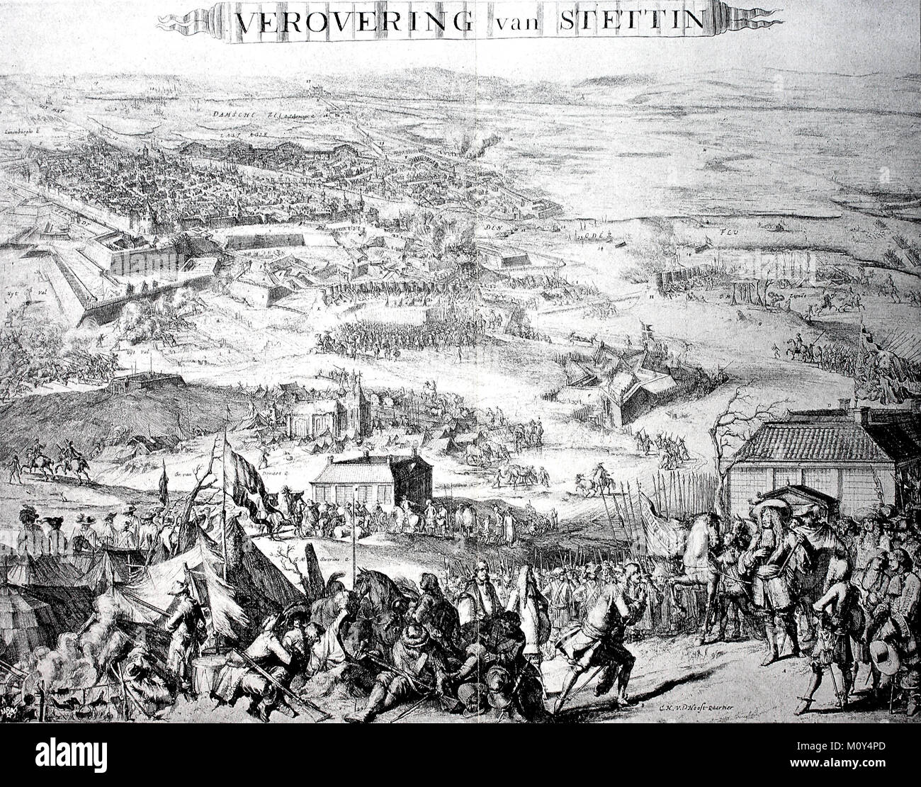 In the Swedish-Brandenburg war it came in August 1676 to the siege of Szczecin, digital improved file of a original print of the 19. century Stock Photo