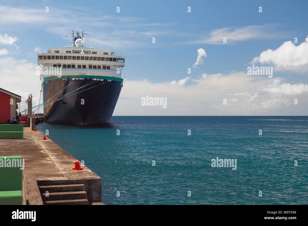 Mooring, cruise liner and sea. Kingstown, Saint-Vicent Stock Photo