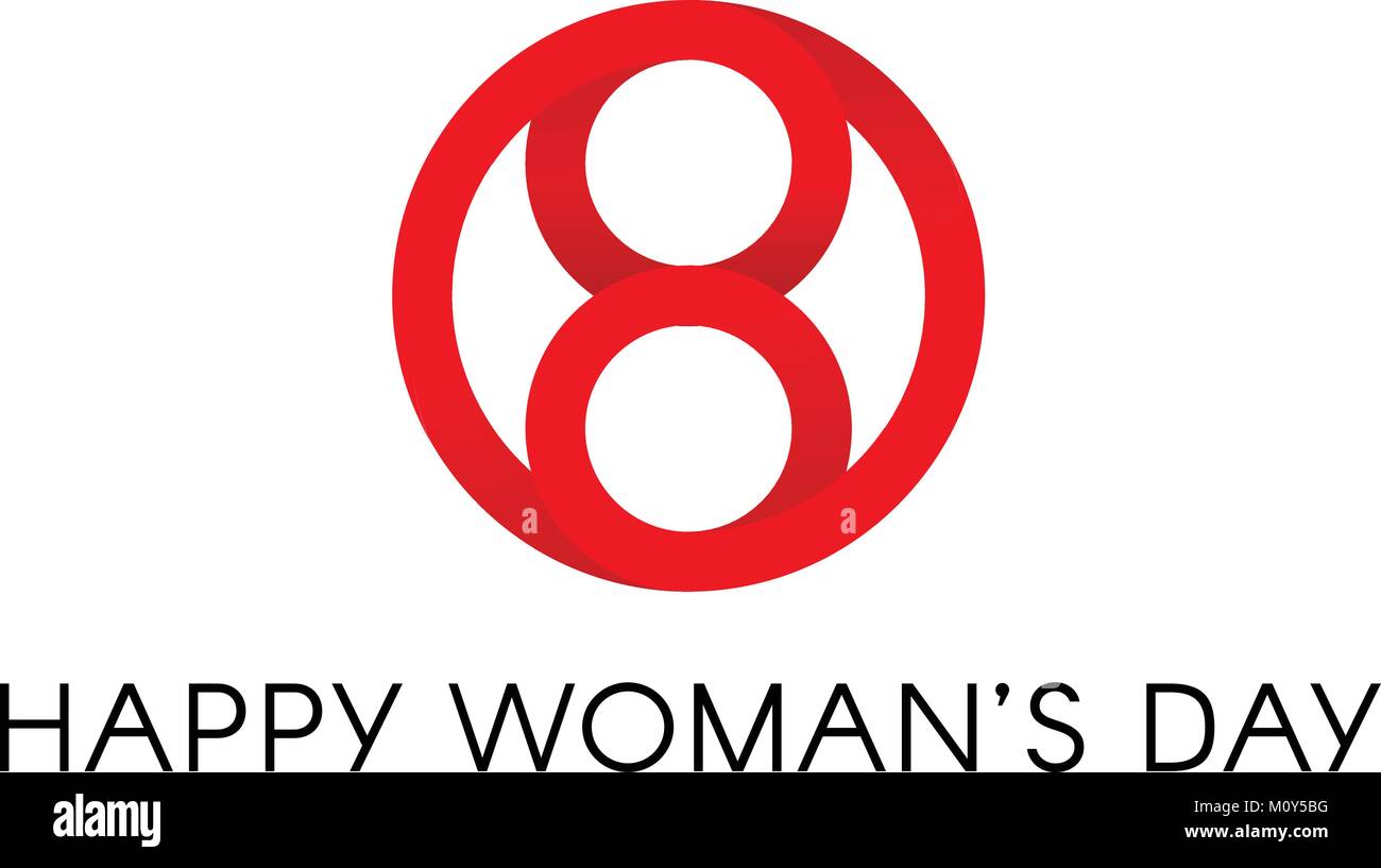Red circle shape, happy international womens day sign, abstract minimal vector logo template on white background. Stock Vector