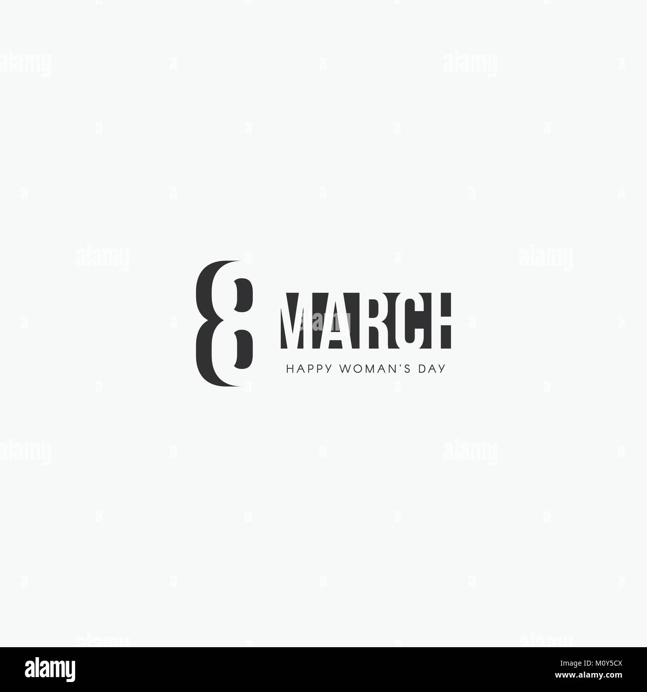 8 March, Happy International Women's Day, Black negative space vector logo. Stock Vector