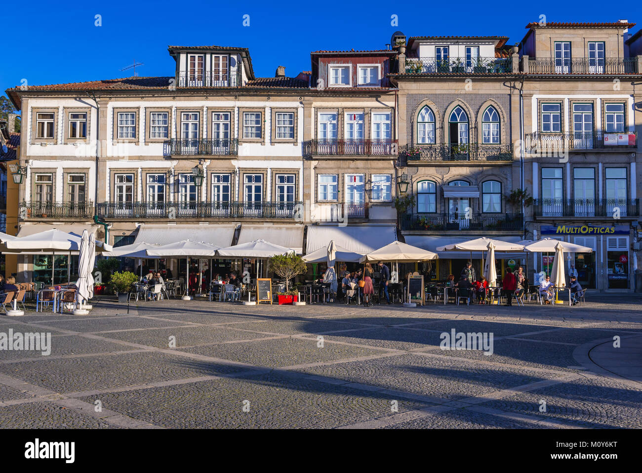 Houses on Camoes Square in Ponte de Lima city, part of the district of Viana do Castelo, Norte region of Portugal Stock Photo