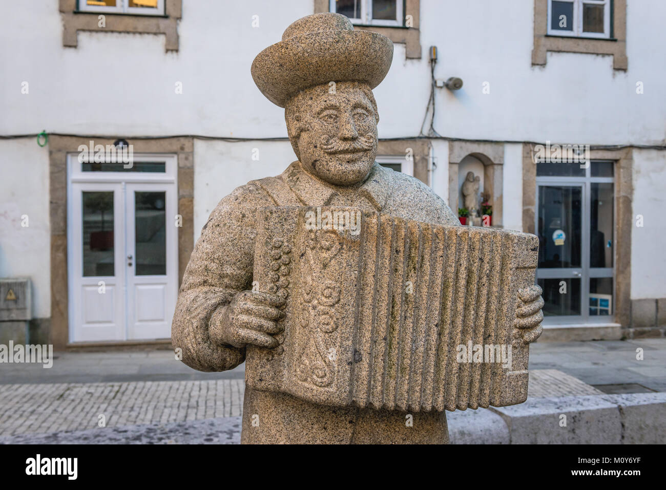 Accordionist statue in Ponte de Lima city, part of the district of Viana do Castelo, Norte region of Portugal Stock Photo