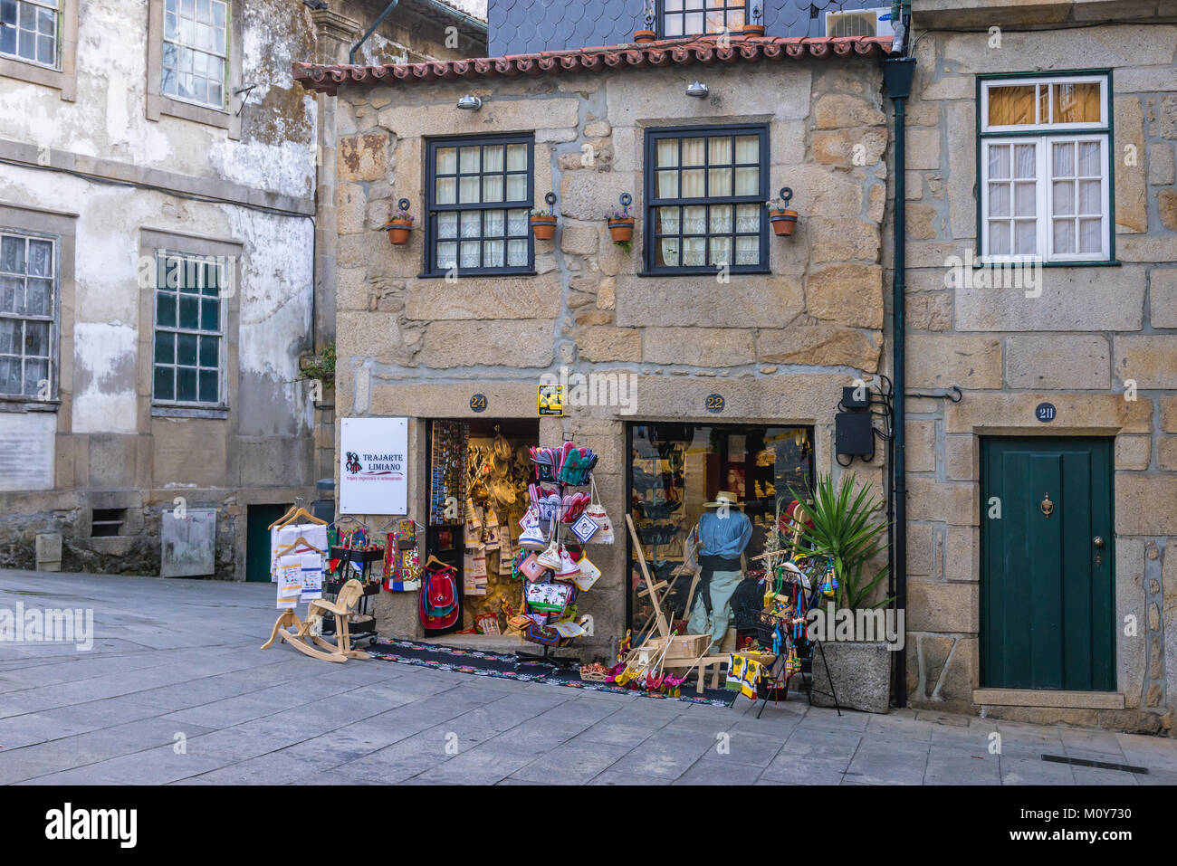Traditional gift shop on the Old Town in Ponte de Lima city, part of the district of Viana do Castelo, Norte region of Portugal Stock Photo