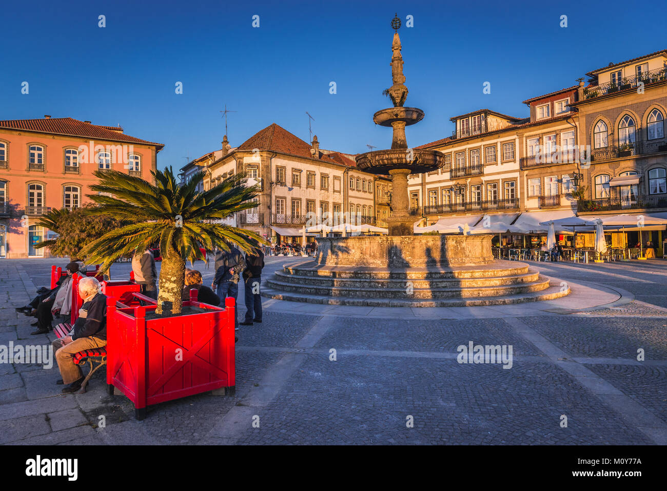 Noble Fountain dates from 1603 at Camoes Square in Ponte de Lima city, part of the district of Viana do Castelo, Norte region of Portugal Stock Photo