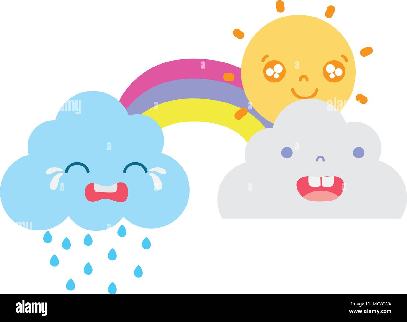 colorful cute natural weather clouds with sun and rainbow kawaii Stock ...