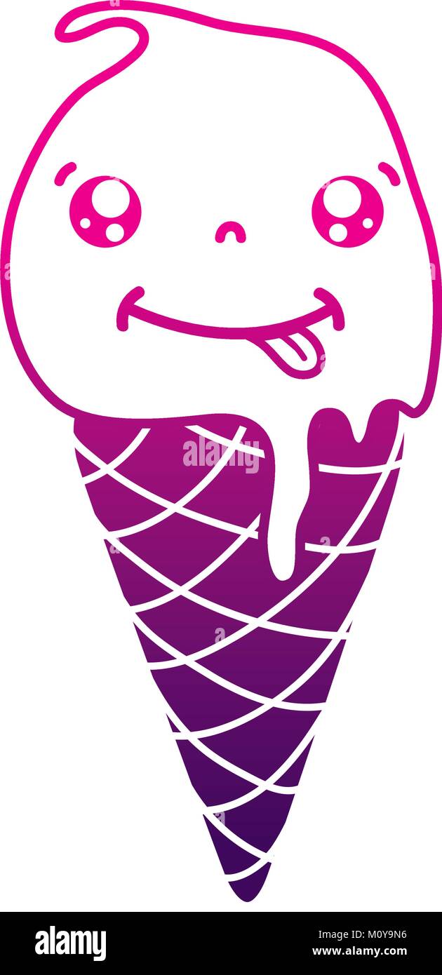 silhouette cute ice cream of two balls kawaii with cornet Stock Vector ...