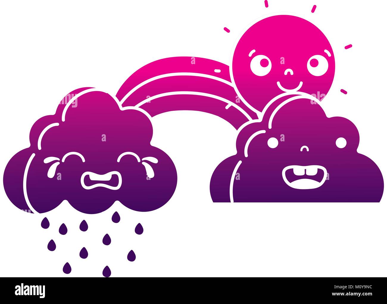 silhouette happy sun and surprised cloud kawaii Stock Vector Image ...