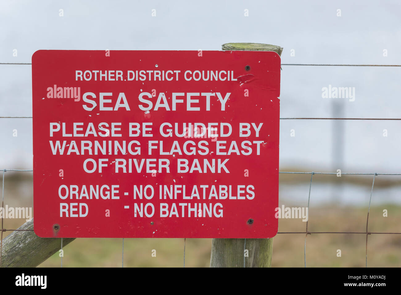 Sea safety sign at Rye Harbour Stock Photo