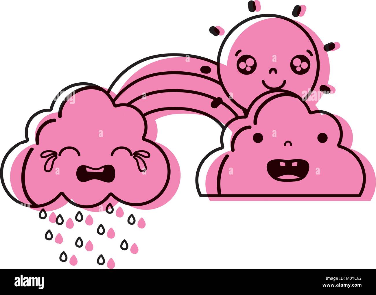 color cute natural weather clouds with sun and rainbow kawaii Stock ...