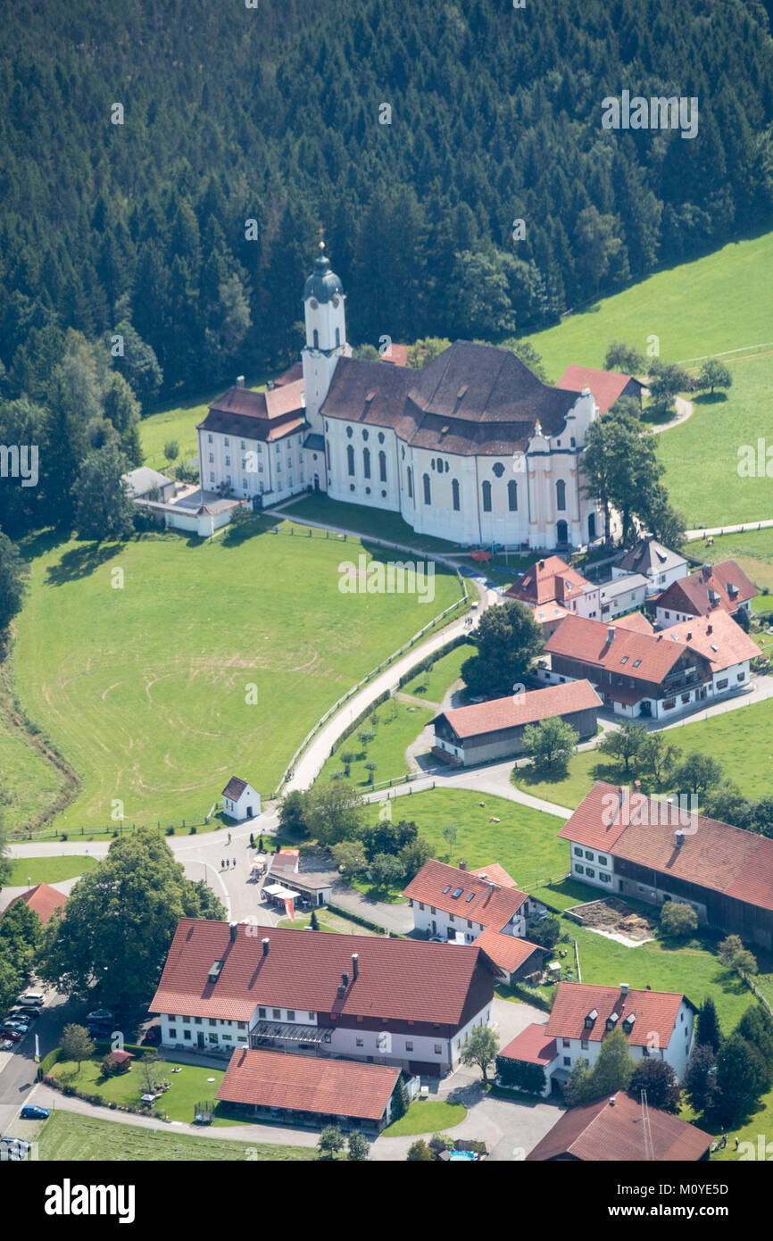 Aerial view of The Pilgrimage Church of Wies, Bavaria, Germany Stock Photo