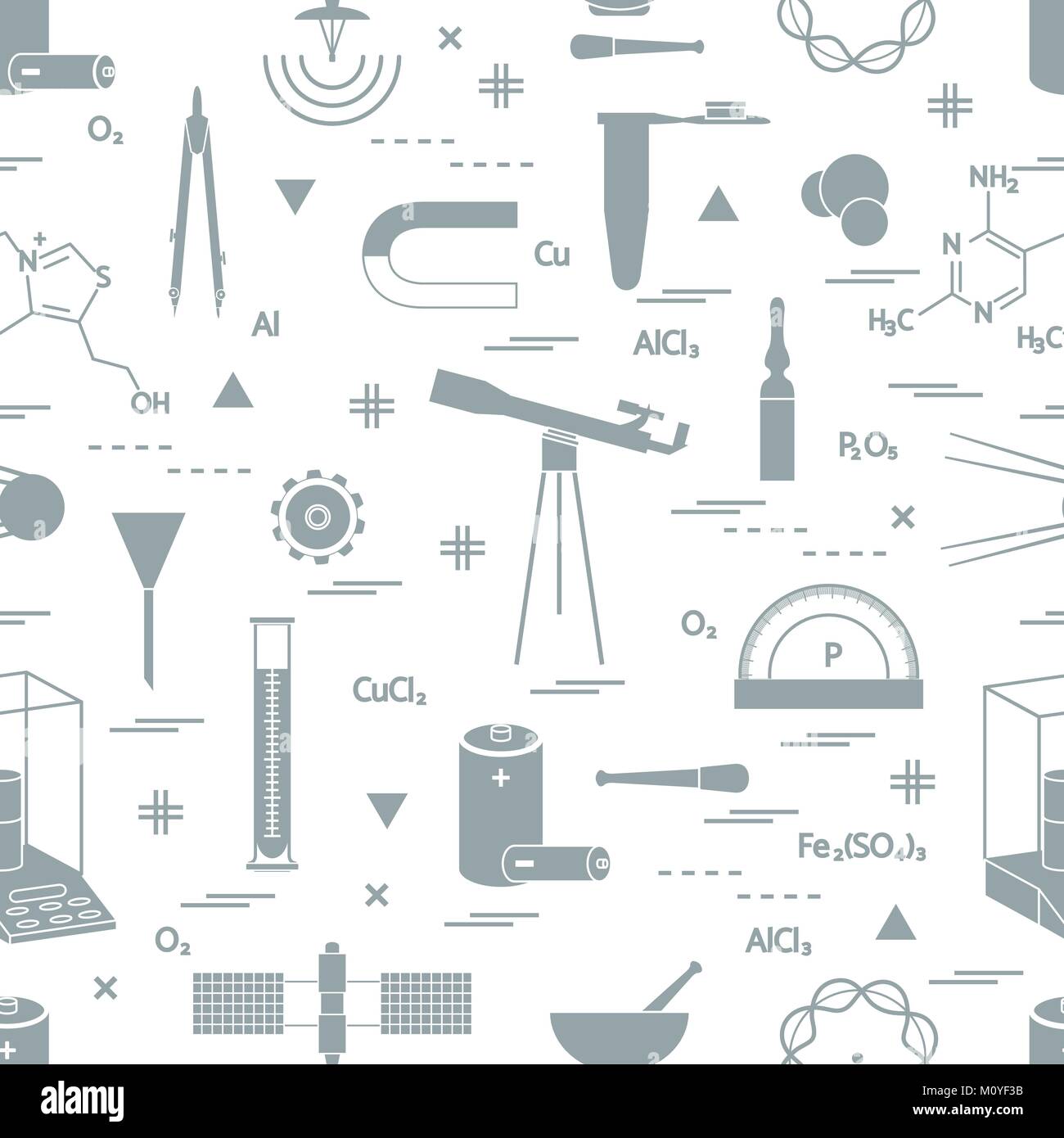 Pattern Science Fact Seamless pattern with variety scientific, education elements: dividers ...