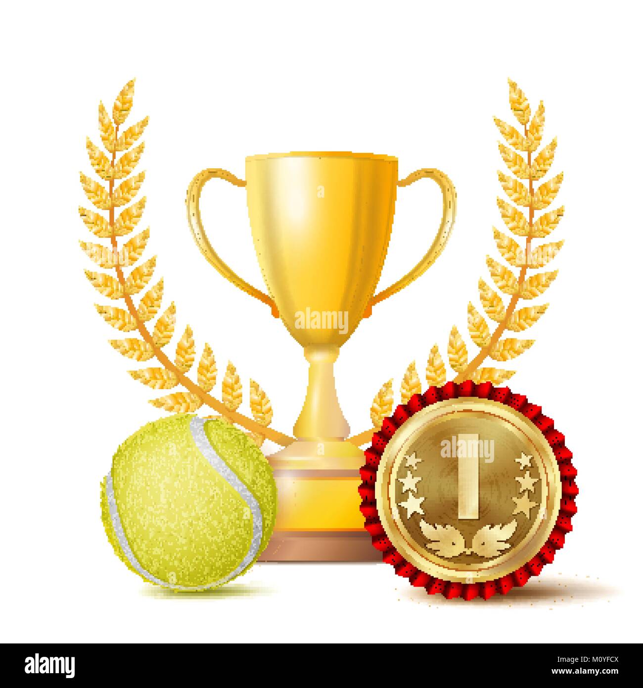 Golden trophy cup tennis ball Stock Vector Images - Alamy