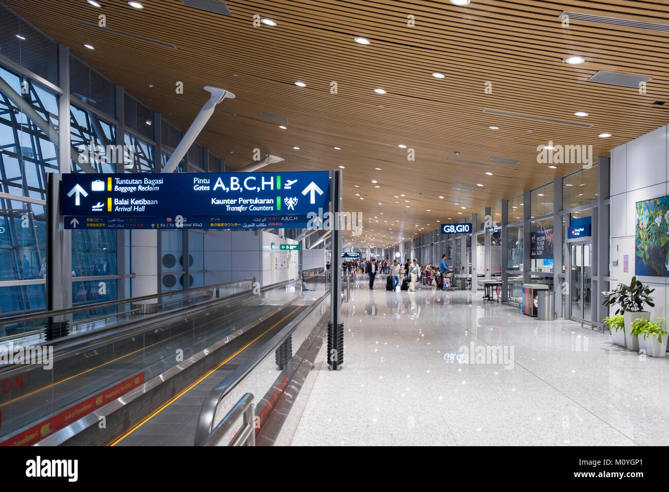 Travelator outside departure gates in in the Kuala Lumpur International Airport Stock Photo