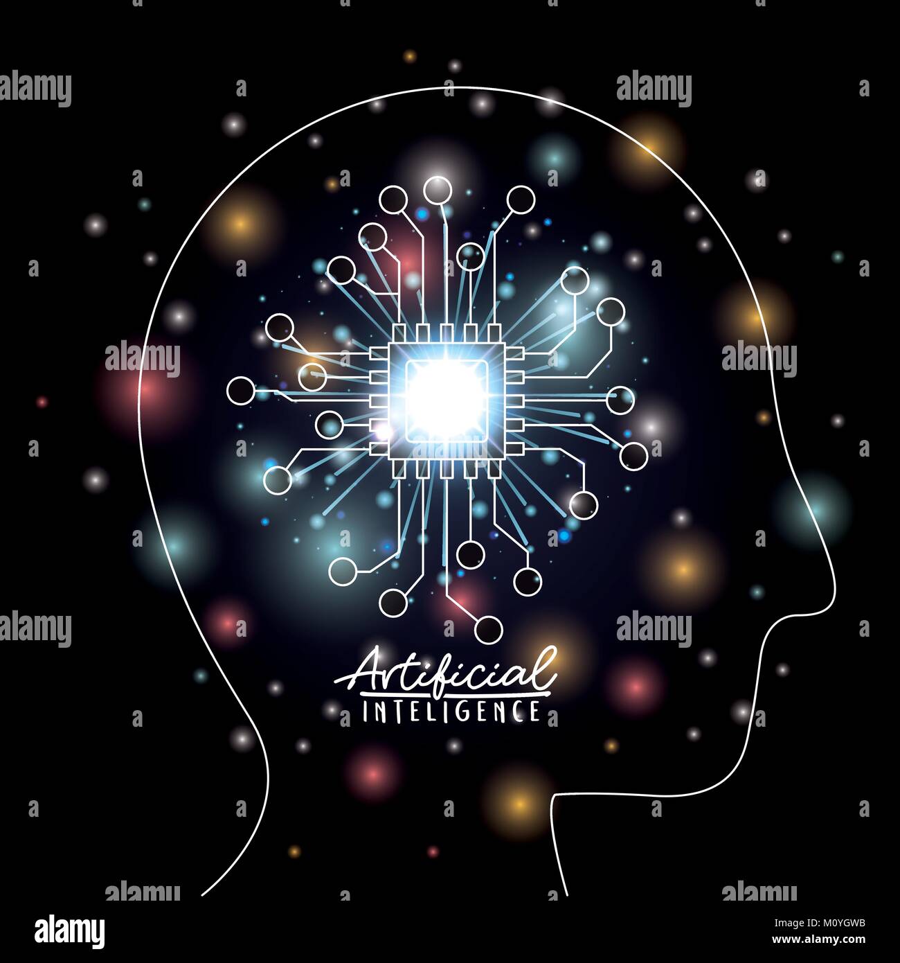 artificial intelligence poster human head silhouette side view with ...