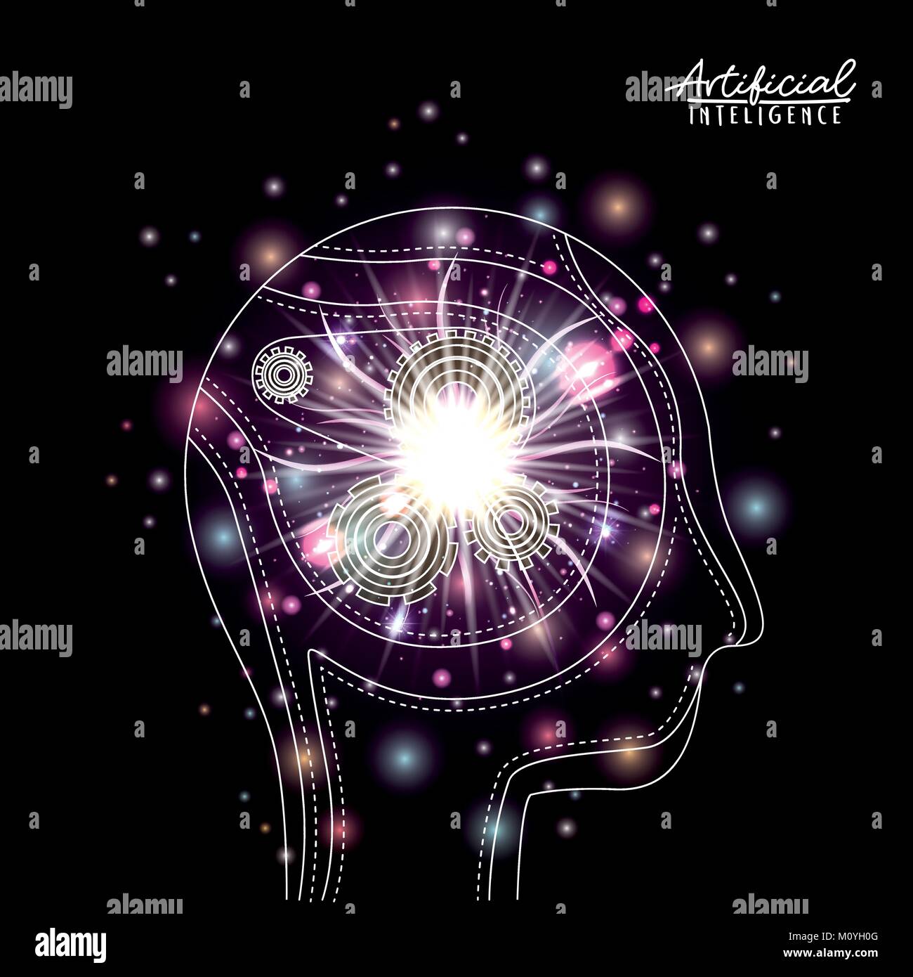 artificial intelligence poster human head silhouette side view with ...