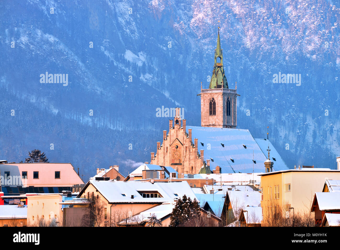 Parish church Maria Himmelfahrt,in winter,Schwaz,Tyrol,Austria Stock Photo
