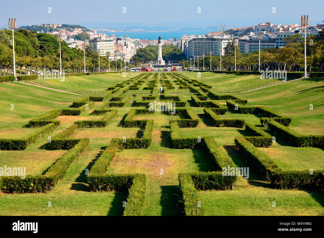 Park Parque Eduardo VII with Praca Marqués de Pombal,Lisbon,Portugal Stock Photo