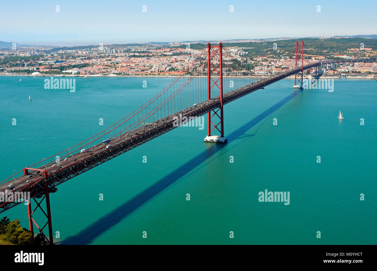 Bridge of April 25th,Ponte 25 de Abril over the river Tejo,Lisbon,Portugal Stock Photo