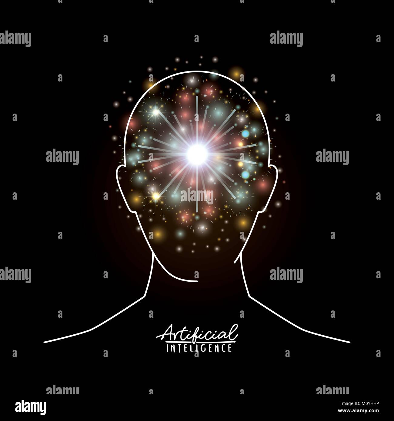 artificial intelligence poster with human head silhouette in ...