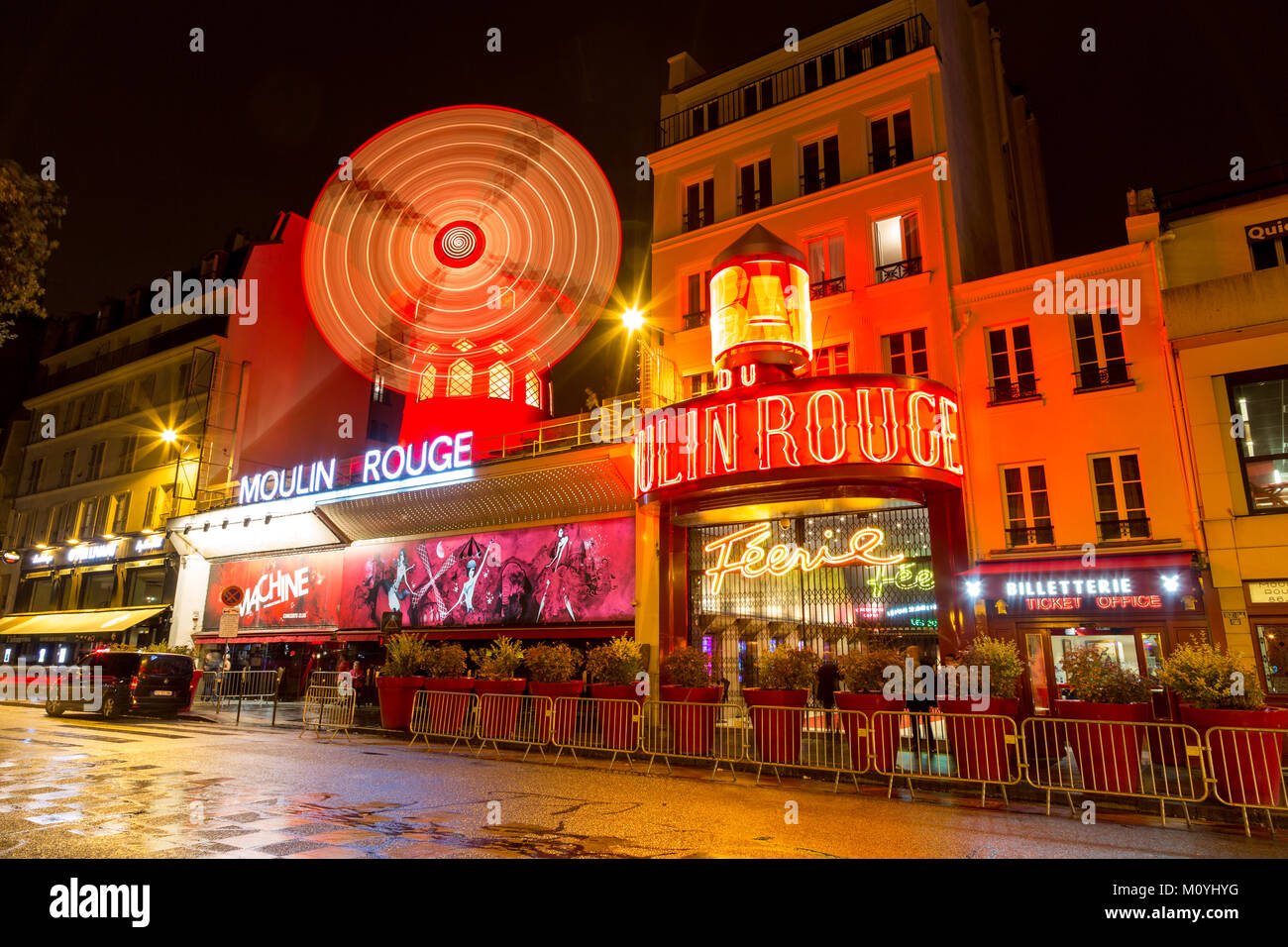Variety Theatre Moulin Rouge by night,Montmartre,Paris,France Stock Photo