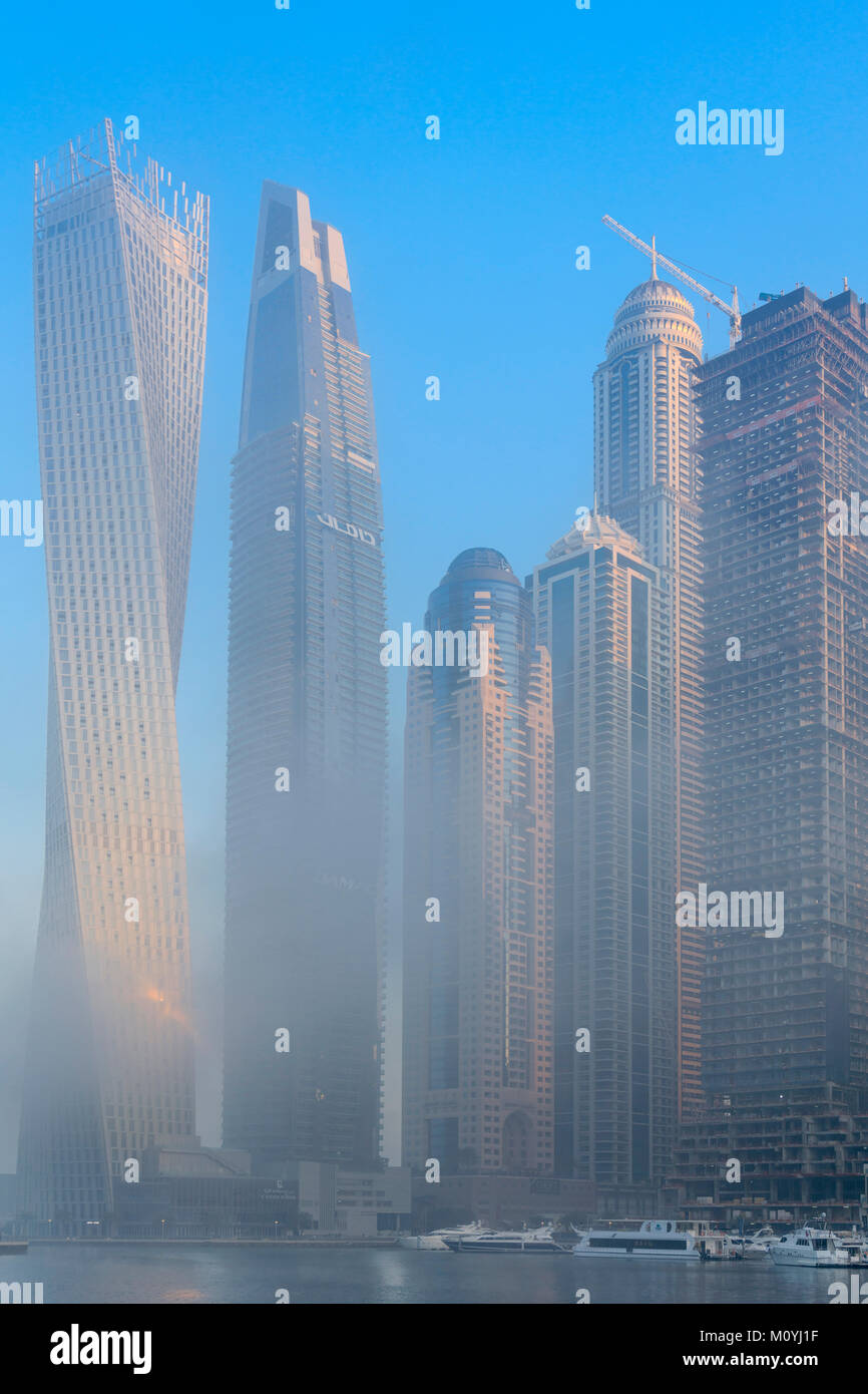View of skyscrapers in the affluent Dubai Marina area of the city Stock Photo