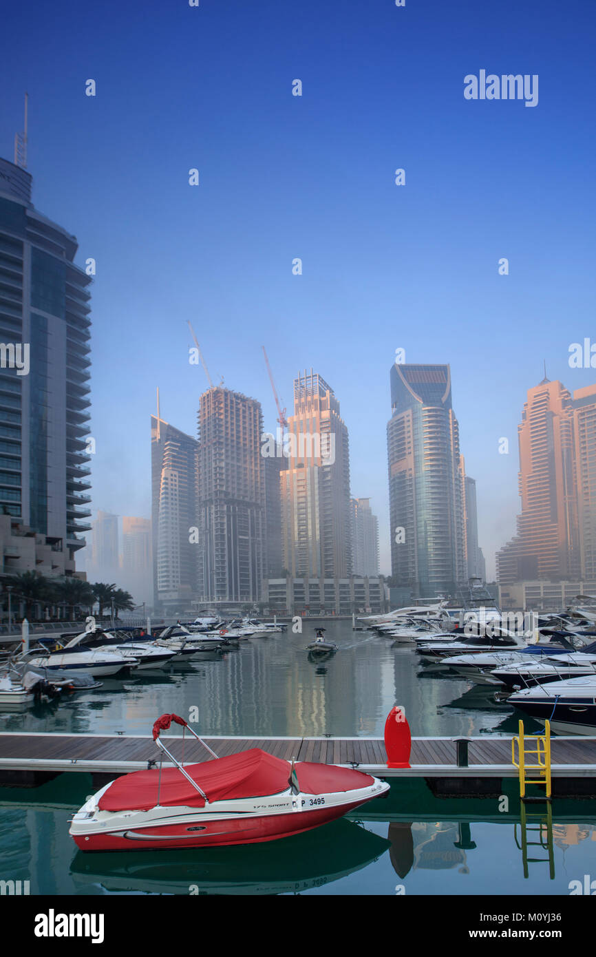 View of skyscrapers in the affluent Dubai Marina area of the city Stock Photo