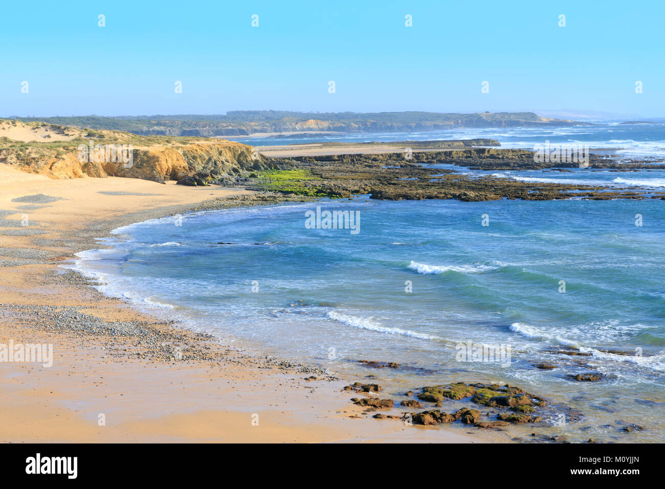 Beach in the South West Alentejo and Vicentine Coast Natural Park, on the Alentejo coast near Vila Nova de Milfontes Stock Photo