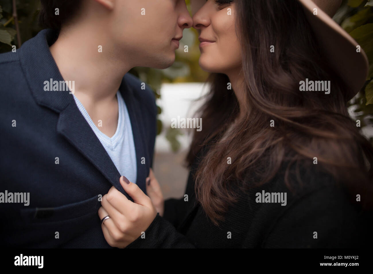 Caucasian couple rubbing noses Stock Photo Alamy