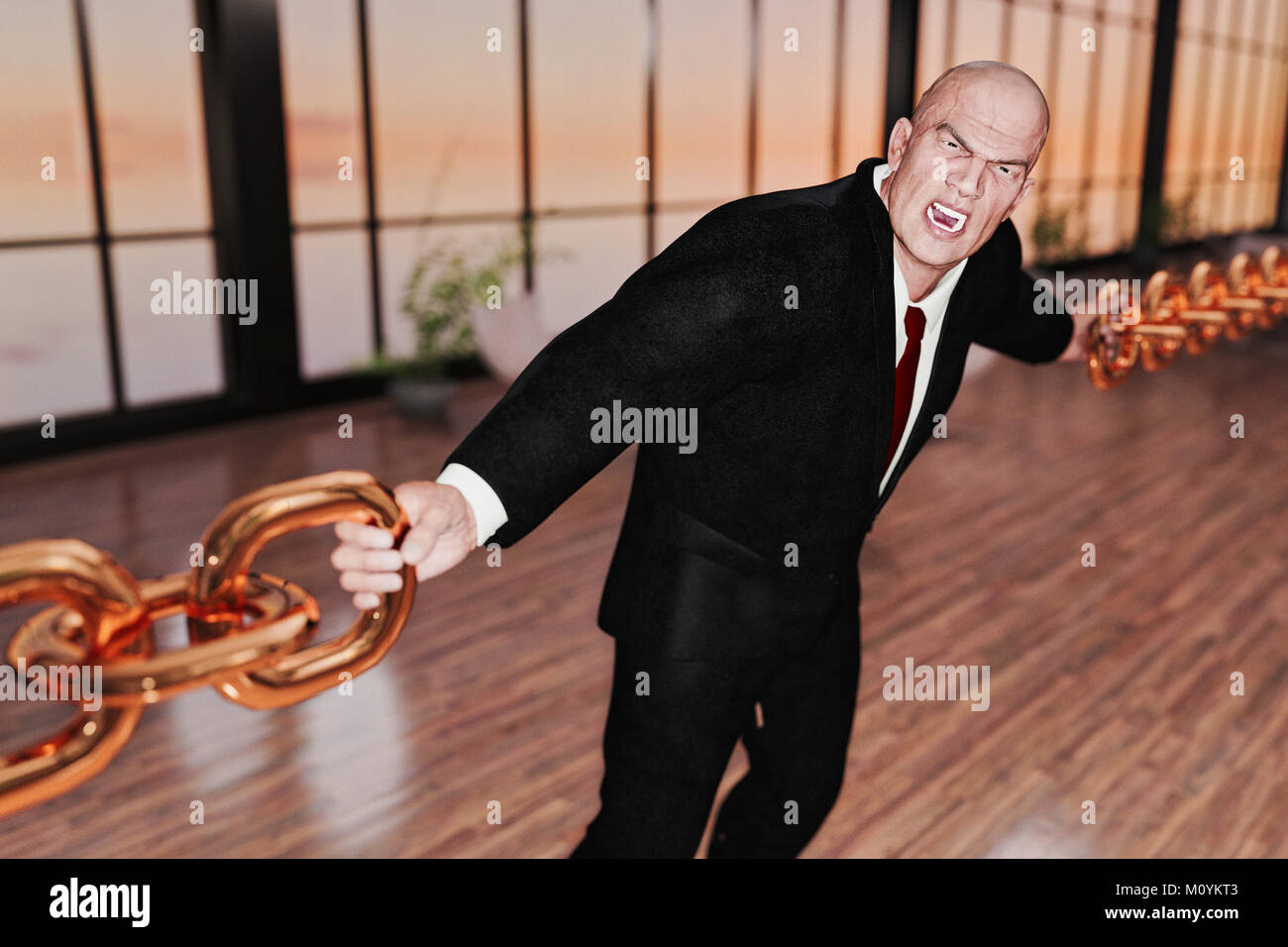 Businessman linking gold chains Stock Photo