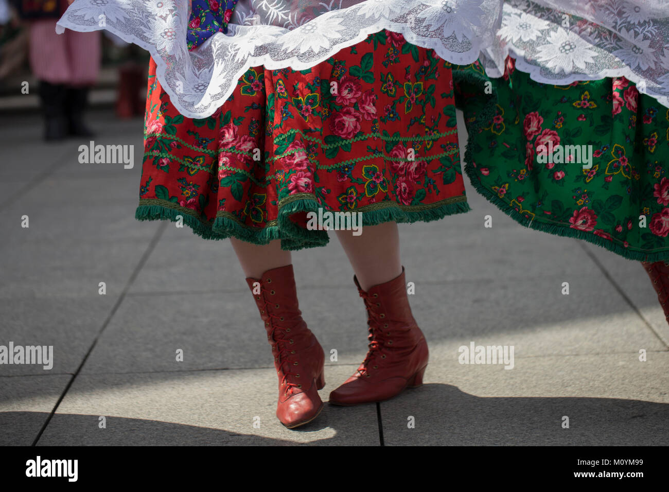 Polish folk dance group with traditional costume Stock Photo