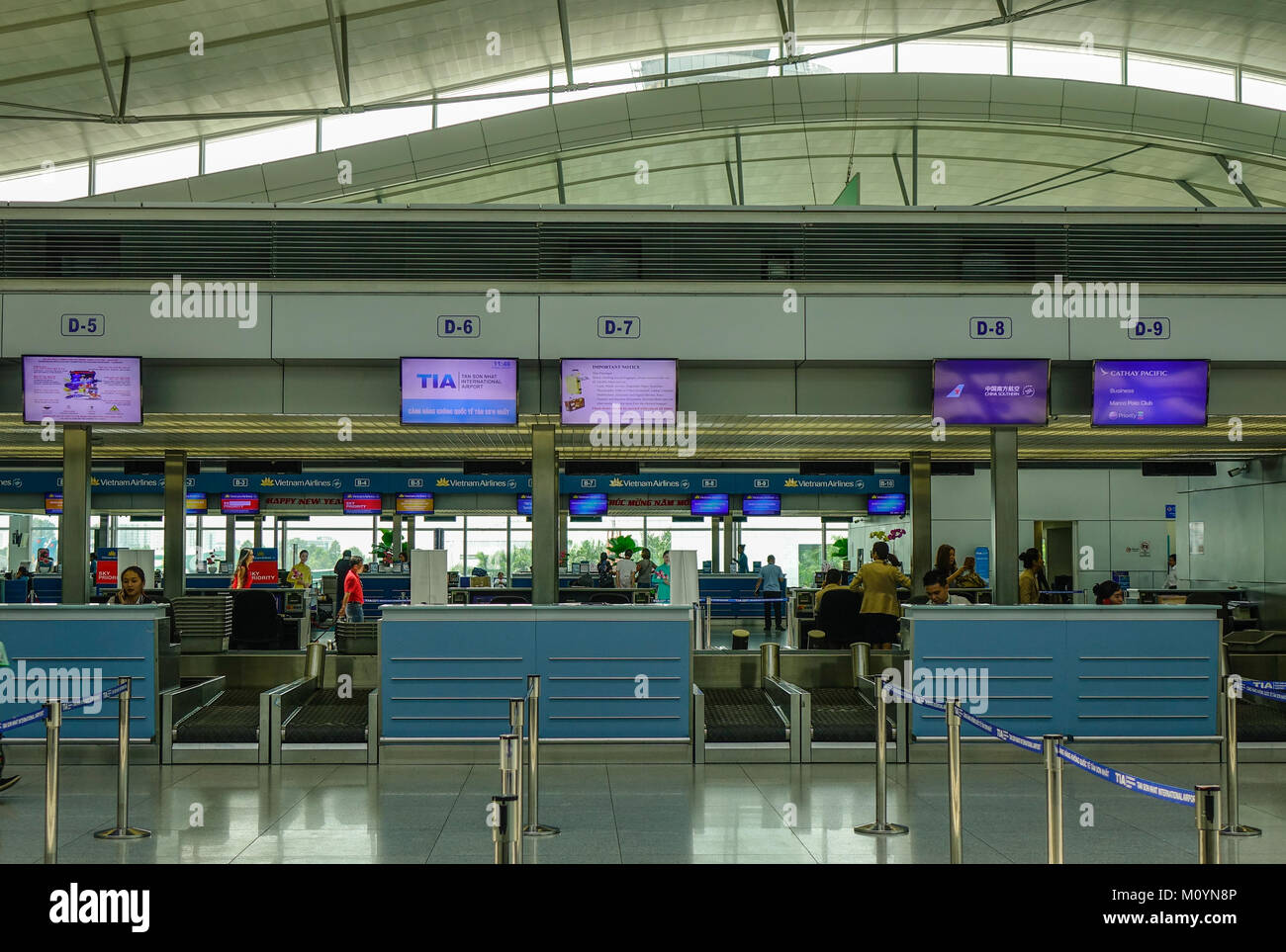 Saigon, Vietnam - Mar 28, 2017. Check-in counters of Tan Son Nhat Airport in Saigon, Vietnam. The Airport was one of the busiest military airbases in  Stock Photo
