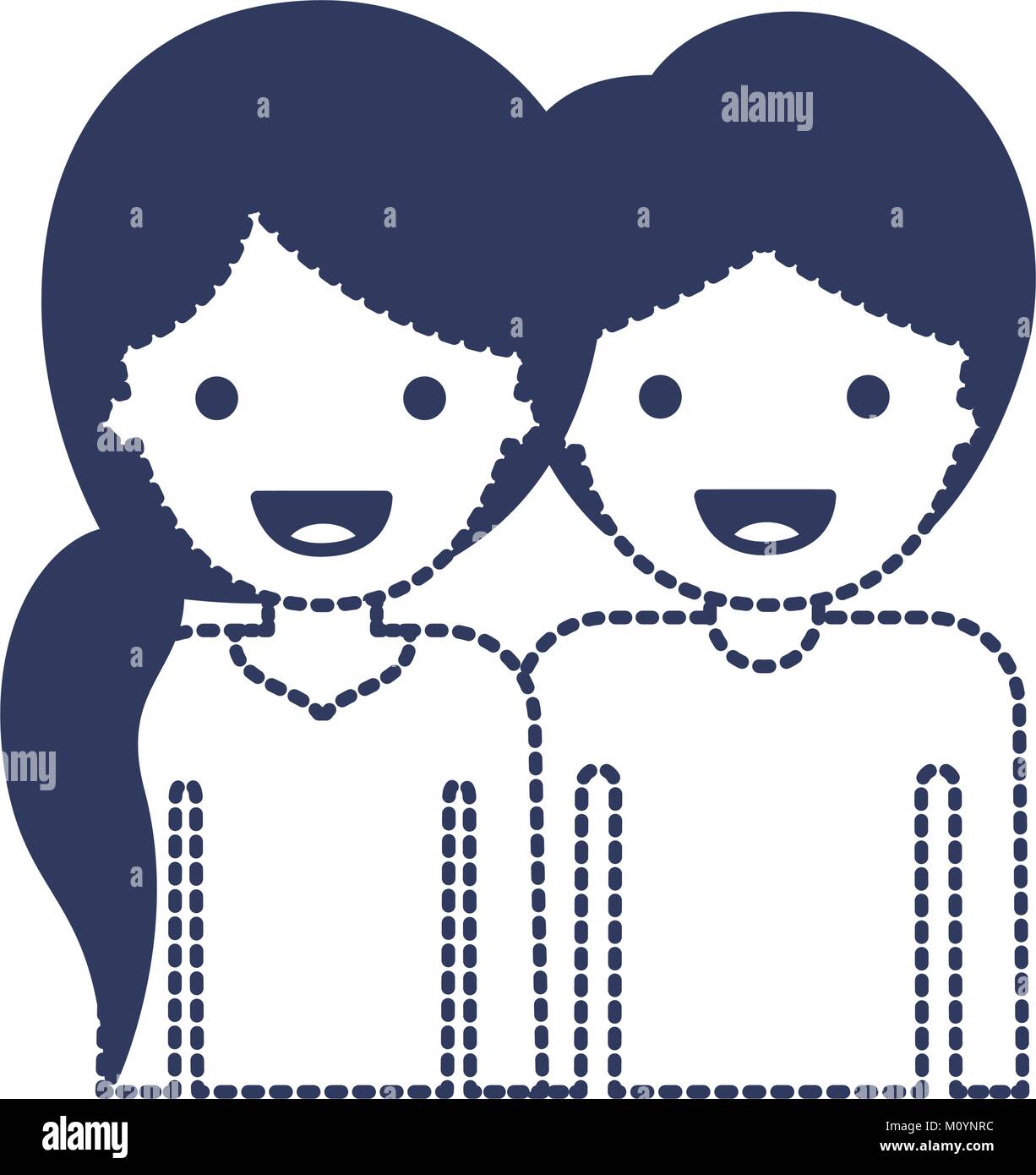 Half Body People With Woman With Pigtail Hairstyle And Man With Short Hair In Dark Blue Silhouette And Dotted Contour Stock Vector Image Art Alamy