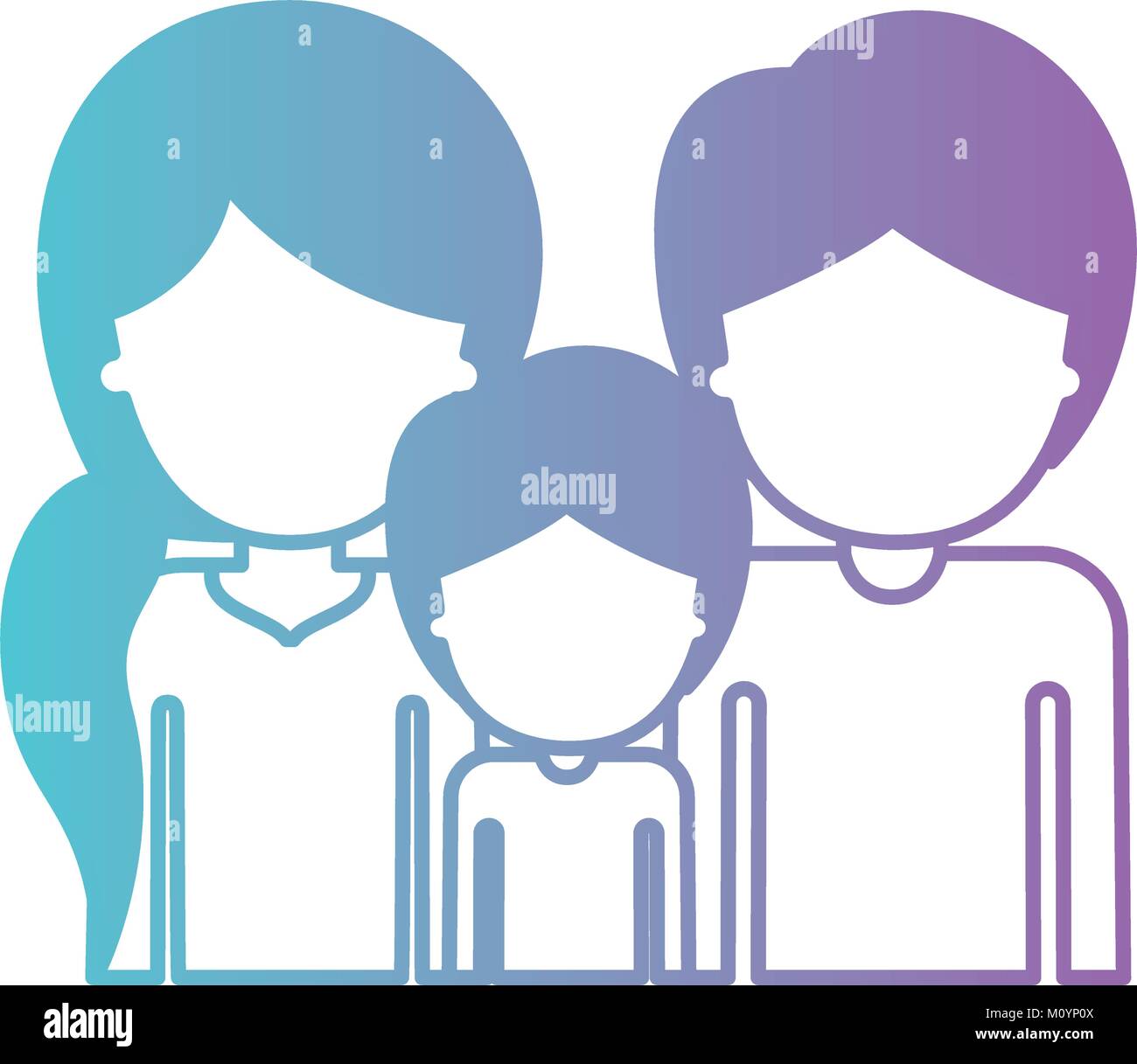 Half Body Faceless People With Woman With Pigtail Hairstyle And Man And Boy Both With Short Hair In Degraded Blue To Purple Color Silhouette Stock Vector Image Art Alamy