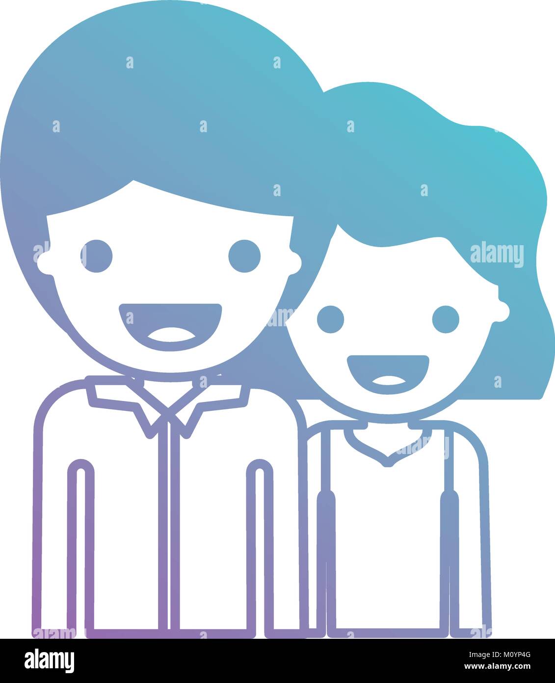 Half Body People With Boy In Shirt Long Sleeve And Short Hair And Girl In T Shirt Sleeveless And Short Wavy Hair In Degraded Blue To Purple Color Silhouette Stock Vector Image
