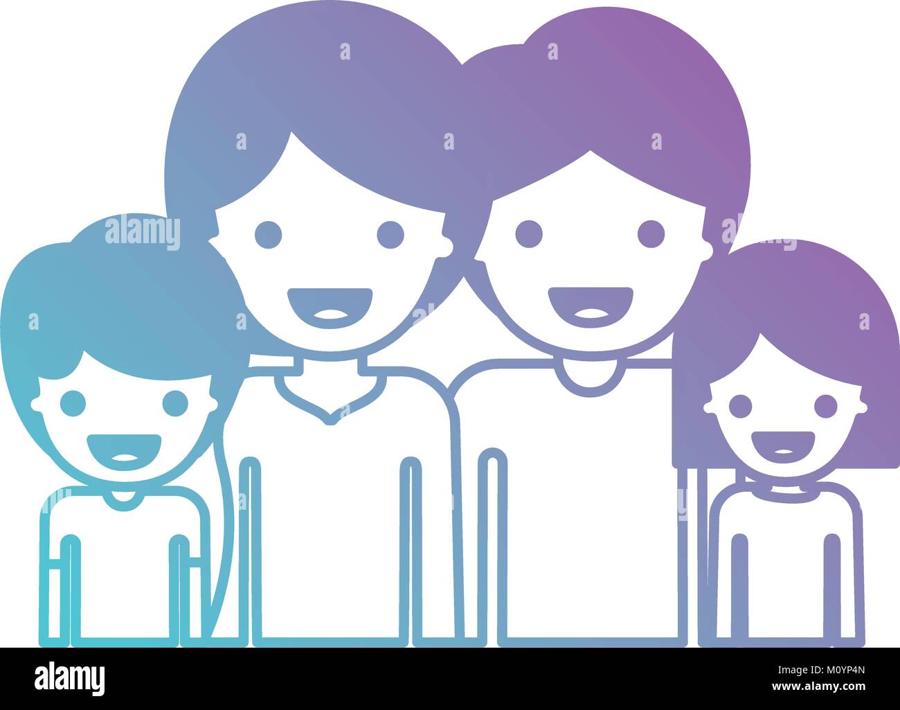 Half Body People With Woman And Girl And Man And Boy With Short Hair In Degraded Blue To Purple Color Silhouette Stock Vector Image Art Alamy