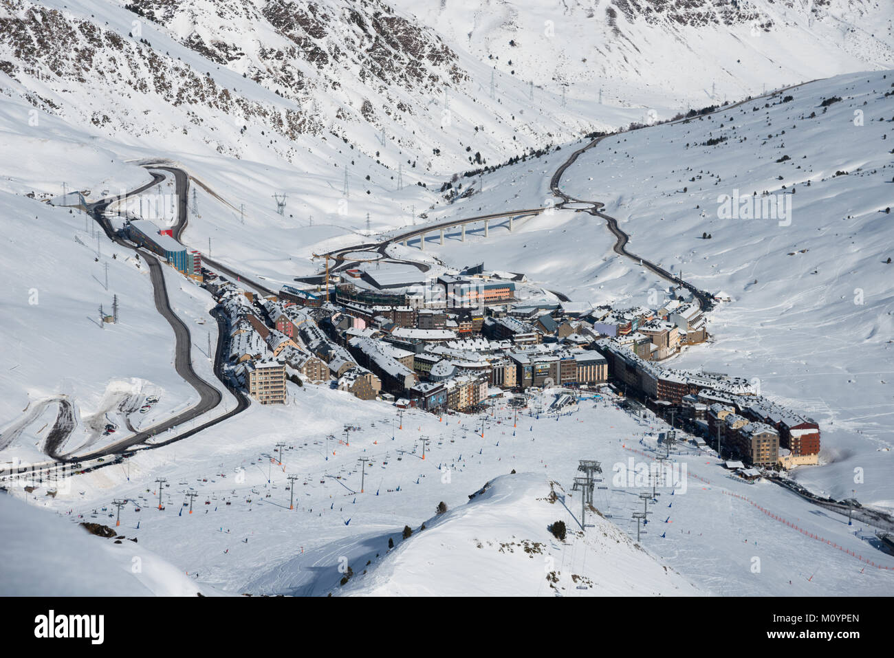 An elevated view over Pas de la Casa, Grandvalaria ski area, Andorra,  Europe Stock Photo - Alamy