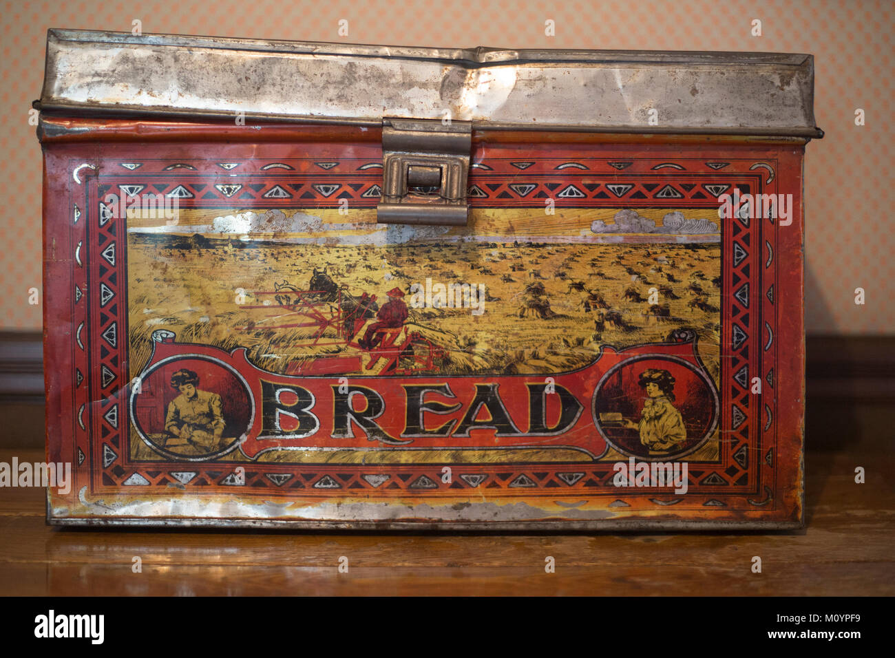 Antique bread box at Heritage Park Historical Village Stock Photo Alamy