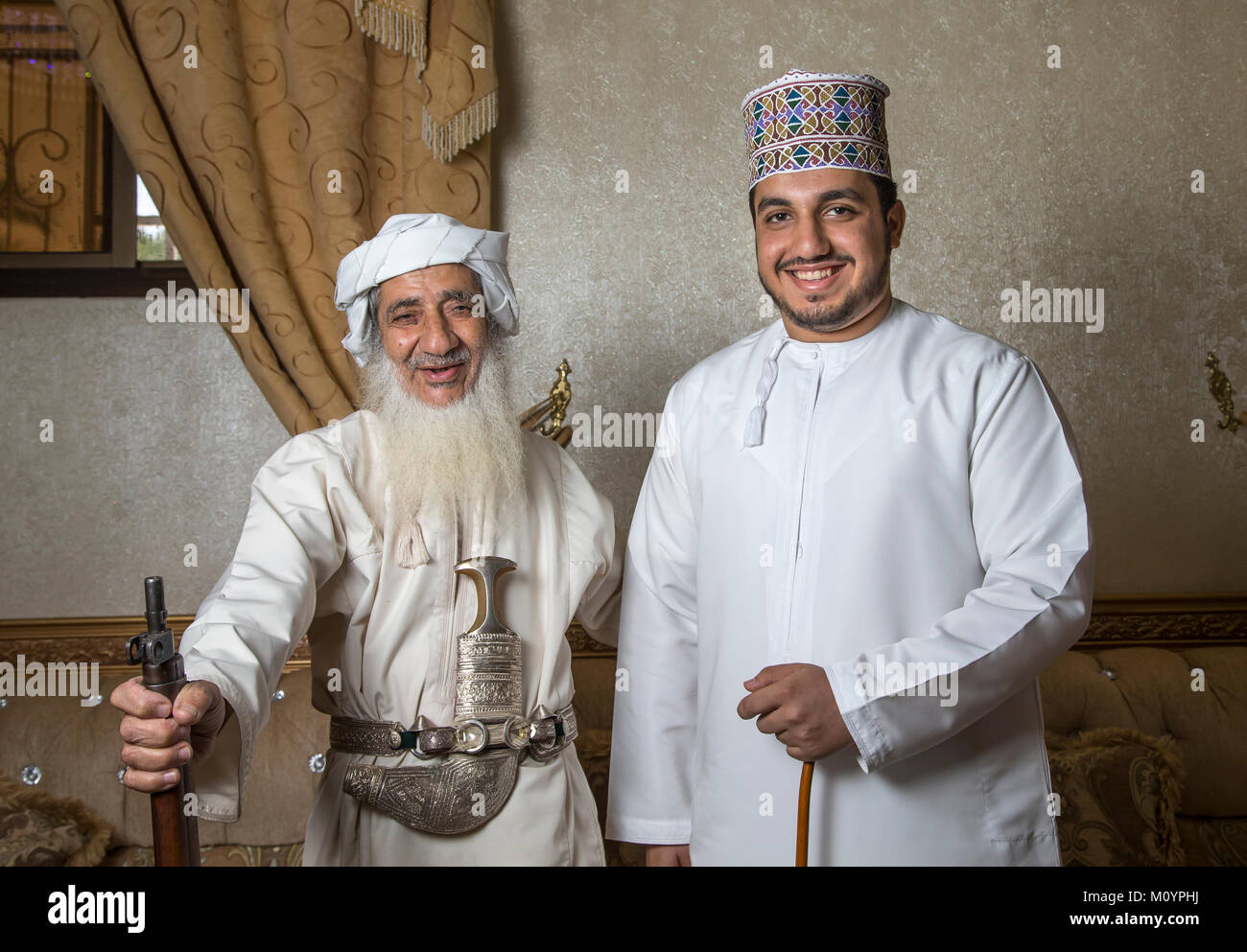 Nizwa, Oman, 26th May, 2016 omani men in traditional outfits Stock