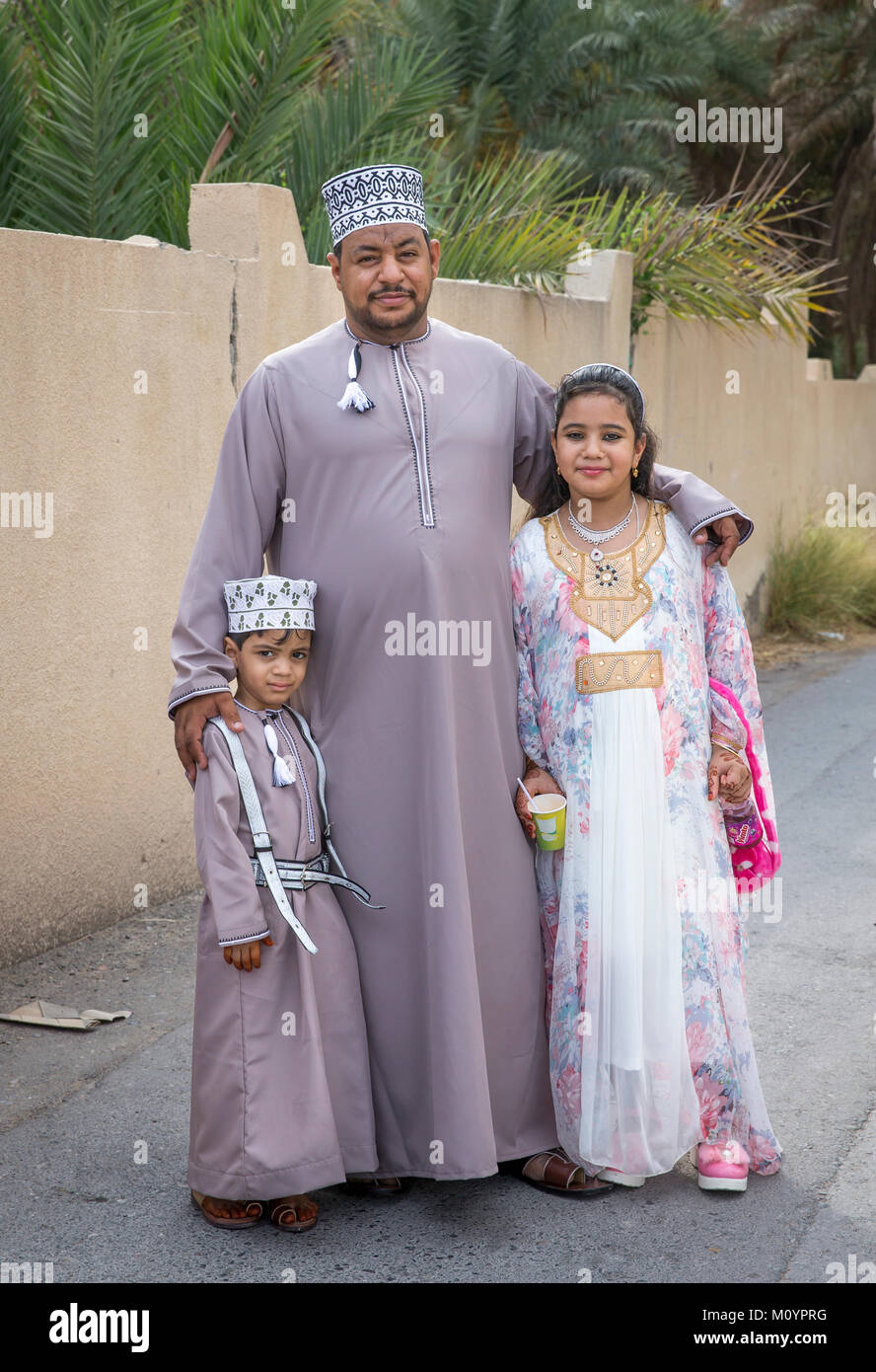 Nizwa, Oman, 26th june 2017 Omani family during Eid Holiday Stock
