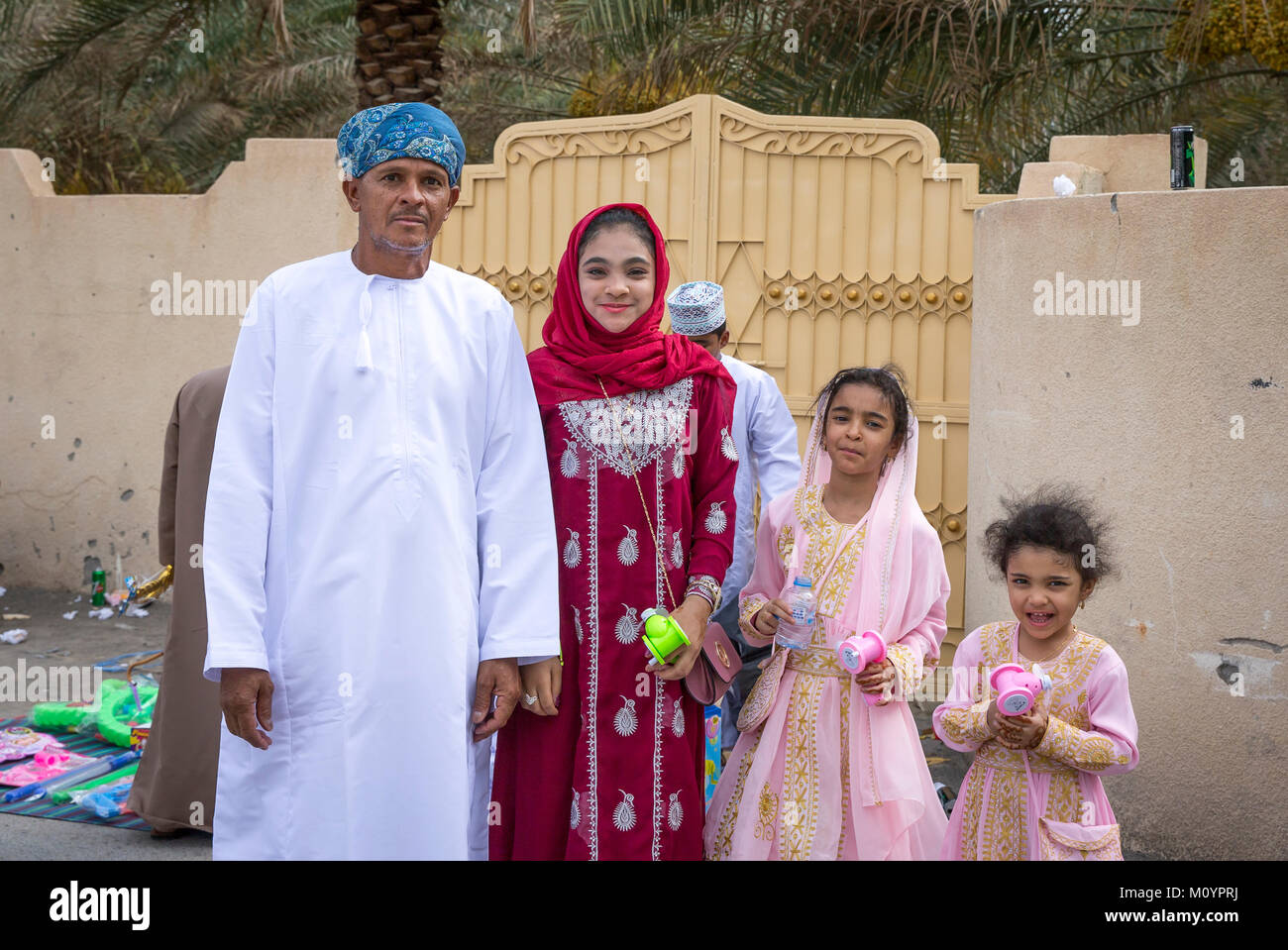 Nizwa, Oman, 26th june 2017 Omani family during Eid Holiday Stock