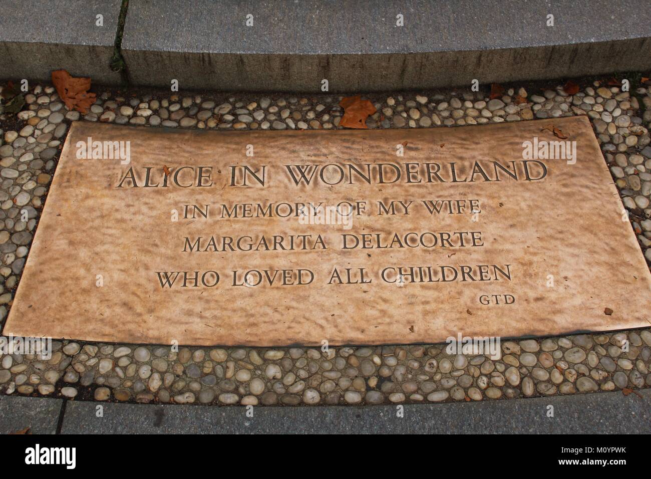 Alice in Wonderland memorial plaque for Margarita Delacorte- November 15, 2017- Bethesda Park, New York City. Stock Photo