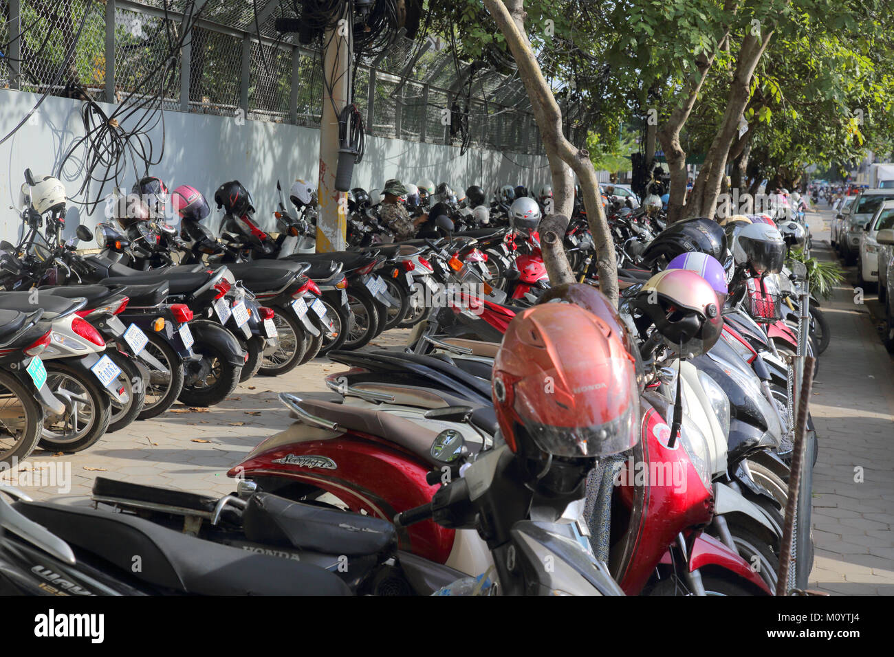 motorbikes and scooters parked in phnom penh cambodia Stock Photo Alamy