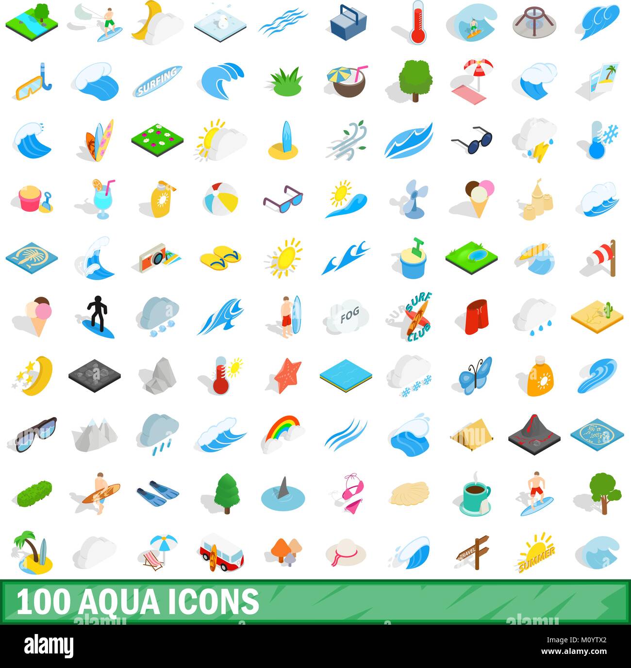 100 aqua icons set, isometric 3d style Stock Vector Image & Art - Alamy