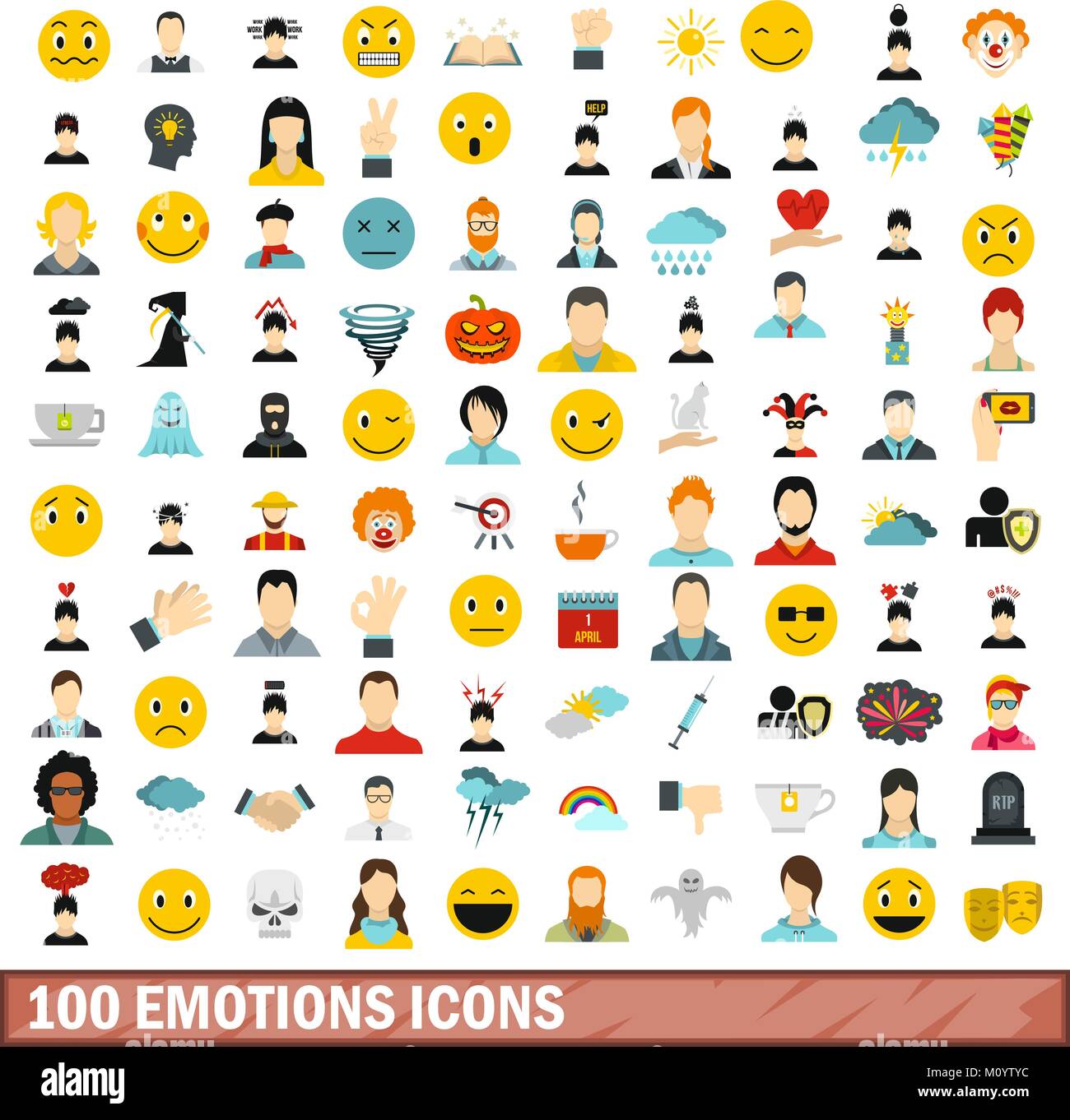 100 emotions icons set, flat style Stock Vector Image & Art - Alamy