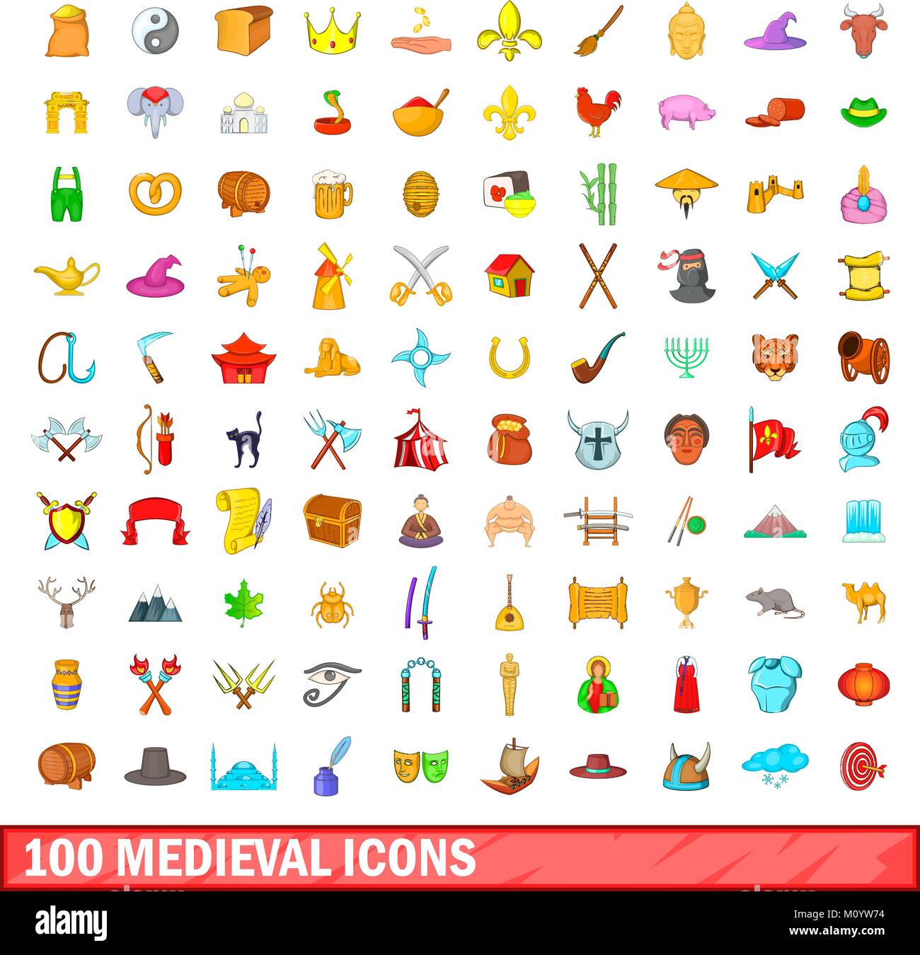 100 medieval icons set, cartoon style Stock Vector Image & Art - Alamy